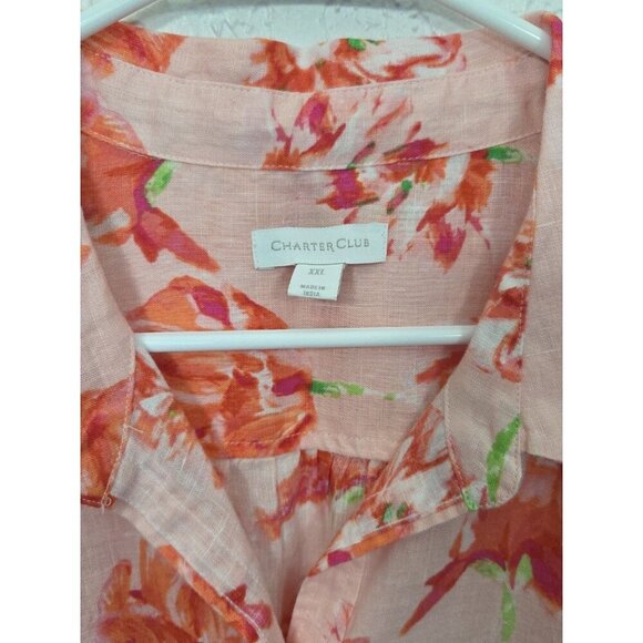 Charter Club Sz XXL 100% Linen Roses Floral Charming Blouse Button Down Shirt - Picture 3 of 6